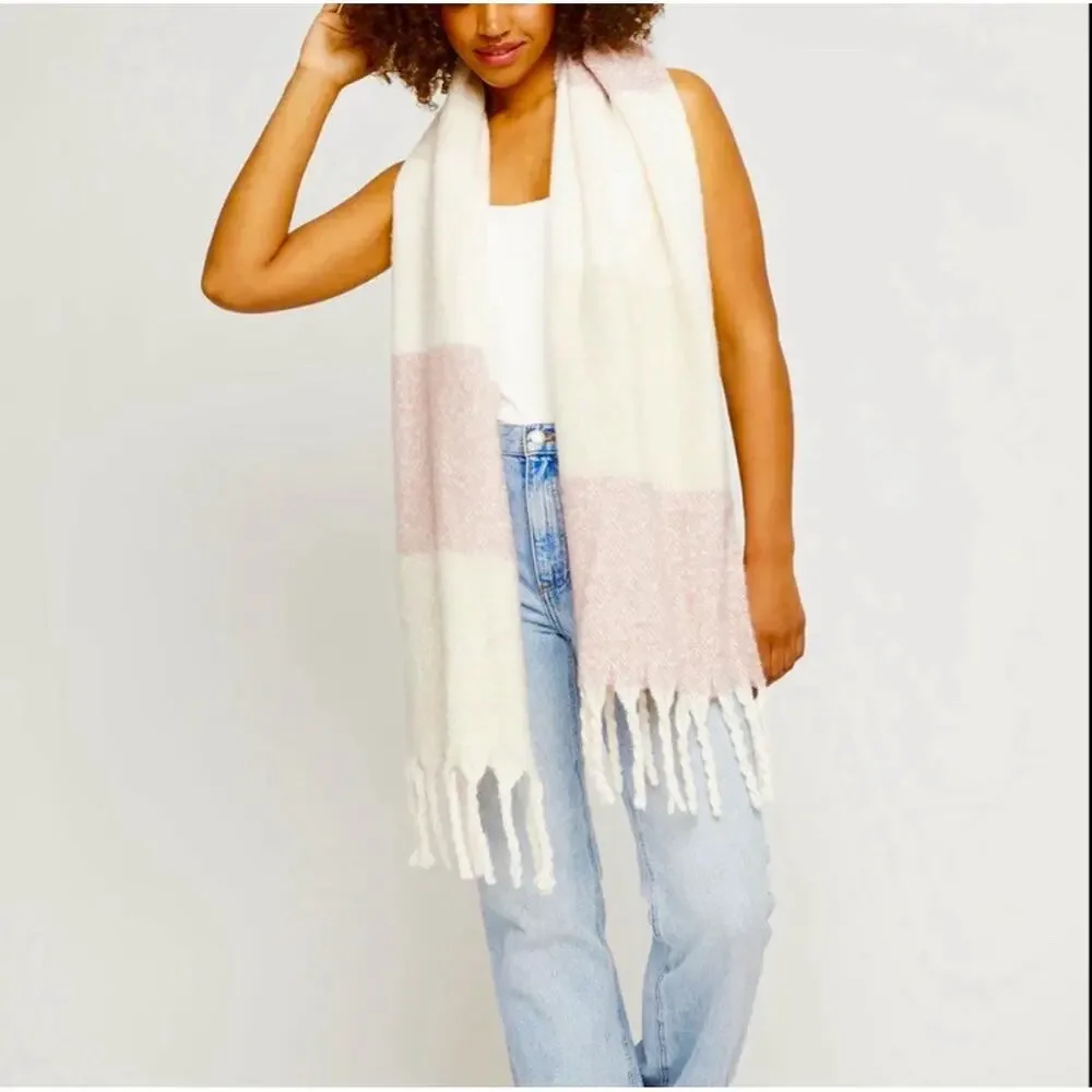 NWT Gentle Fawn Scarf, Pink Cream White, Womens One Size, Shawl Wrap Fringe Boho